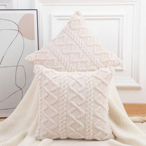 Housse de coussin - - 50,8 x 50,8 cm - Fausse fourrure - Blanc - Fermeture éclair invisible (1/4)