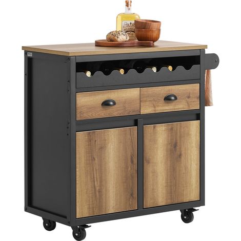 Carrito Auxiliar de Cocina con 2 Cajones y 2 Puertas Carro Multiusos de Servicio Comedor con 4 Ruedas 1 Toallero y 1 Soporte para Botella Industrial 89 x 39 x 87 cm FKW122-SCH SoBuy ES (1/5)