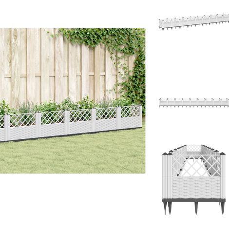 Jardinière avec piquets blanc 363,5x43,5x43,5 cm PP - Jardinier - Bac À Fleurs - Pot De Fleurs - Plante - Décoration Extérieur (1/5)