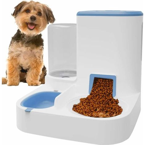 Distributeur de Nourriture Eau Automatique pour Animaux 2 in 1,Distributeur d'eau et Distributeur Automatique pour Animaux pour Chiens et Chats Animaux Abreuvoir Pet Bowl,blue (1/5)
