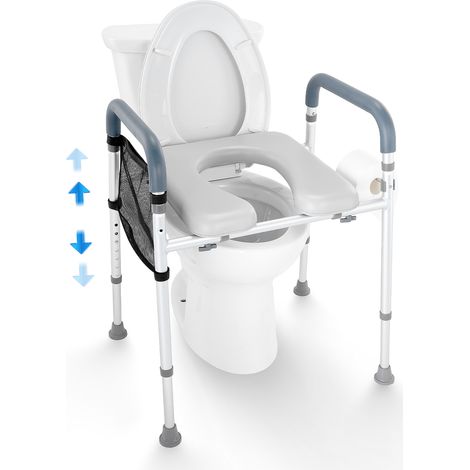 VEVOR Rehausseur de Toilette Hauteur Reglable 49-64 cm a 7 Niveaux, Siege de Toilette Sureleve Universel Charge 158,7 kg, Cadre en Alu Rembourre, pour Personnes Âgees, Handicapes, Patients, Enceintes