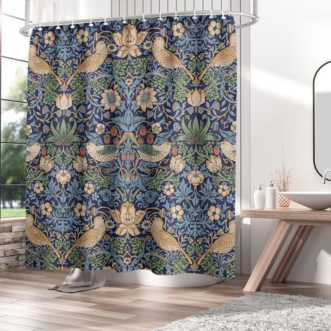 William Morris – Rideau de douche en tissu décoratif William Morris, rideau de douche en tissu Art nouveau William Morris pour décoration de salle de bain avec 12 crochets, 180 x 180 cm en polyester (1/4)