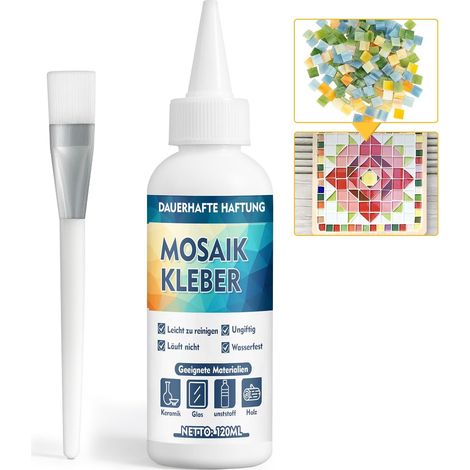 Colle Mosaique, Colle pour Verre Mosaïque, 120ml Transparent Colles à Mosaïques pour Verre, Céramique, Pierre, Plastique, Non Toxique et Imperméable Colles pour Mosaiques Loisir Creatif (1/5)