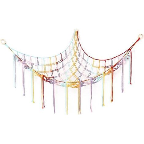 Hamac pour animaux en peluche - Filet pour animaux en peluche à accrocher au mur - Hamac à jouets peu encombrant - Convient aux chambres et chambres d'enfants de style bohème - 99 x 99 x 140 cm - Coul (1/5)