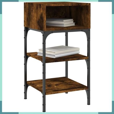 Table de chevet - Modèle 825888 - Chêne fumé - Bois d'ingénierie & métal - 35 x 34,5 x 70 cm (lot de 2) (1/5)