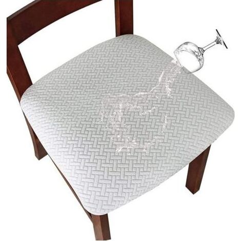 4 pièces Housse de ChaiseHousse de Coussin de Chaise Housse de siège de Chaise imperméable Démontable Housse Assise Chaise Elastique Jacquard Lavables pour Salle à Mange (Blanc, 4) (1/4)
