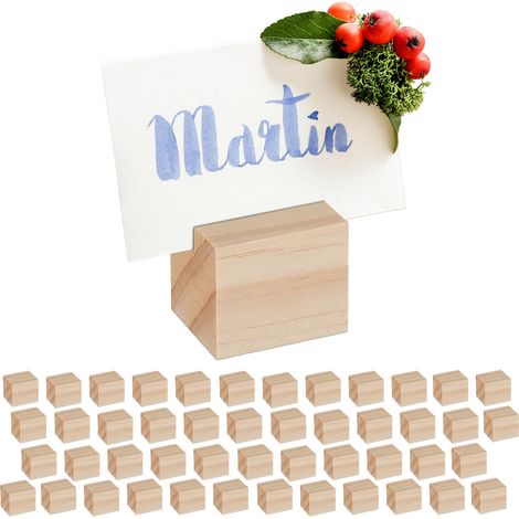 Relaxdays Set de 48 Soportes para Fotos, Porta Tarjetas, Menús, Postales, para Bodas, Fiestas, Madera, Natural (1/5)