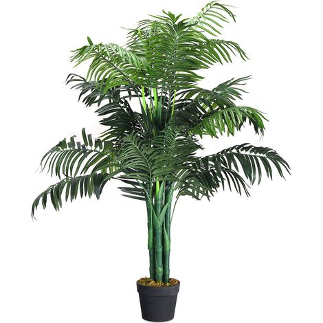 COSTWAY Kunstpflanze 110cm mit Basistopf, Palme künstlich Kunstbaum Zimmerpalme Zimmerpflanze Dekopflanze