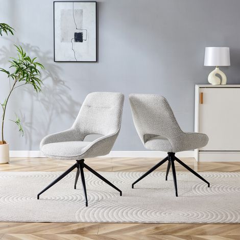2er-Set 360° drehbare Esszimmerstühle 87 cm aus Strukturstoff in Beige-Grau mit schwarzem Metallgestell (1/5)