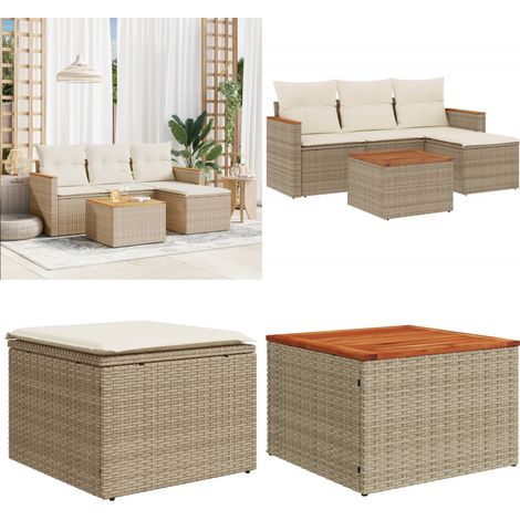 Salon de jardin avec coussins 5 pcs beige résine tressée - Ensemble Salon De Jardin - Mobilier Extérieur - Jardin Design - Chaise Lounge - Set Salon - Home & Living (1/5)