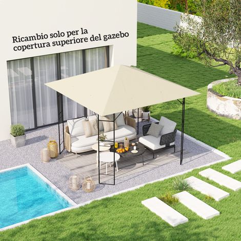 Couverture kiosque jardin 8 trous drainage tissu Oxford 600D - Dimensions: 3x3 m - Couleur: Blanc, Crème