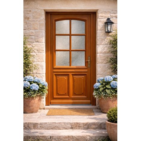 Porte D'Entree Bois Vitree, Marine, H,200Xl,80  P,Gauche + Poignée Et Barillet (Ref 010403Rfp)Cotes Tableau