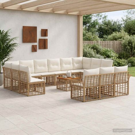 Ensemble salon de jardin modulable 14 pièces en poly rotin blanc naturel et crème - PANGIVO (1/5)
