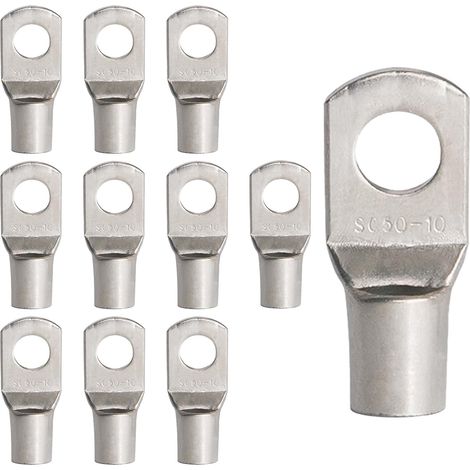 10 Cosses Circulaires SC50-10, Cuivre Zingué, 50mm² M10  Cosses tubulaires  Pour batteries, onduleurs, motos, voitures et installations électriques. (1/5)