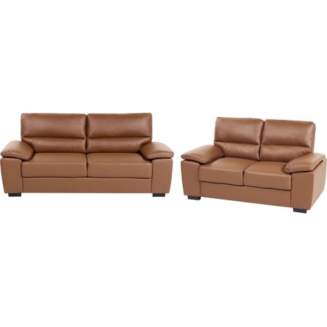 Living Room Set 5 Seater VOGAR Faux Leather Golden Brown (1/5)