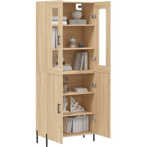 Buffet Haut de Rangement 69,5x34x180 cm - Meuble Colonne avec Étagères en Bois d'Ingénierie Effet Chêne Sonoma pour Salon, Cuisine ou Entrée (1/5)