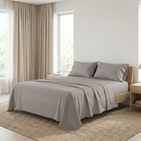Set de Draps de Lit en Coton en couleur unie beige foncé STRONG fabriqué en Italie Un Carré