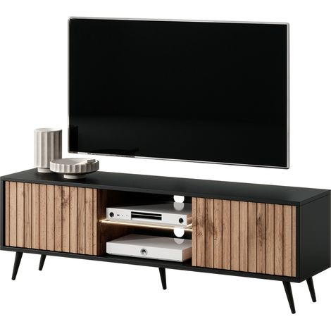 Selsey Bello - Mobile TV 135 cm con frontali a doghe, LED, nero / rovere Wotan (1/5)