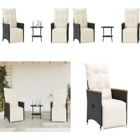 3-tlg. Bistro-Set mit Kissen Schwarz Poly Rattan - Gartenmöbel - Bistroset - Esstisch - Lounge Sessel - Outdoor Furniture - Home & Living (1/5)
