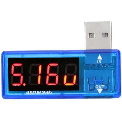 multimètres USB (voltmètre et ampèremètre), portables pour chargeurs de téléphone portable, bleus (1/4)