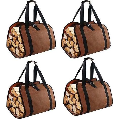 Lot de 4 sacs de rangement pour bois de chauffage, sac de transport portable pour bois de chauffage, sac de bûches en toile portable