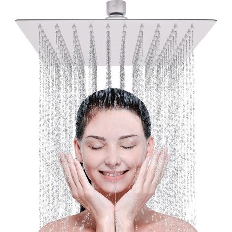 Pommeau de douche carré à effet pluie – 20,3 cm de large, pommeau de douche à effet pluie fixe avec réglage de l'angle – Acier inoxydable 304 avec finition chromée,G1/2 (1/5)