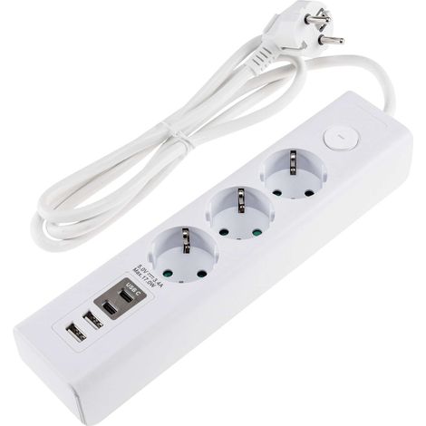 Multiprise CHILITEC, 3 prises, USB-A+C, câble de 1,5 m, blanc (1/5)