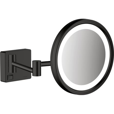 Hansgrohe – Miroir cosmétique mural grossissant x3 41790670 – Éclairage LED réglable – Noir mat – Installation facile avec fixation cachée