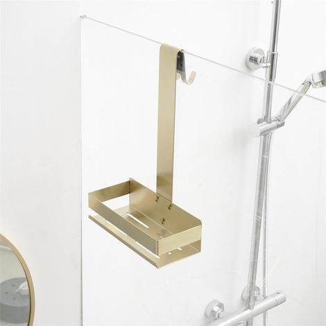 Étagère de douche à suspendre sans perçage - Crochet en acier inoxydable pour porte en verre sans cadre - Support de shampoing (1/5)