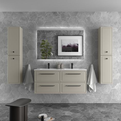 Mueble de Baño RUNA 120cm Gris mate 4 cajones Lavabo 2 pozas Porcelana (1/5)