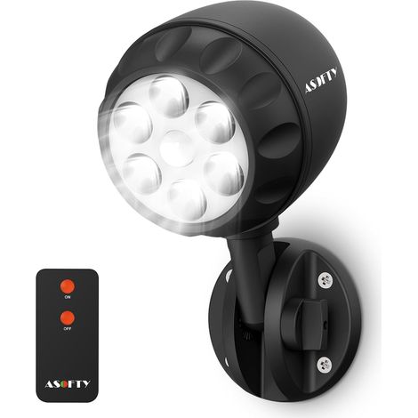 6 LED Détecteur de mouvement extérieur avec télécommande RF 1000 lm Projecteur sans fil à piles IP65 étanche Spot de sécurité pour jardin, garage, intérieur et extérieur (1/5)