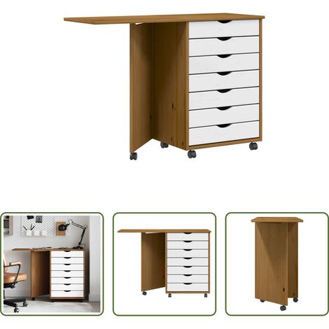 vidaXL Schubladen -  Rollschrank mit Schreibtisch MOSS Honigbraun Massivholz Kiefer
