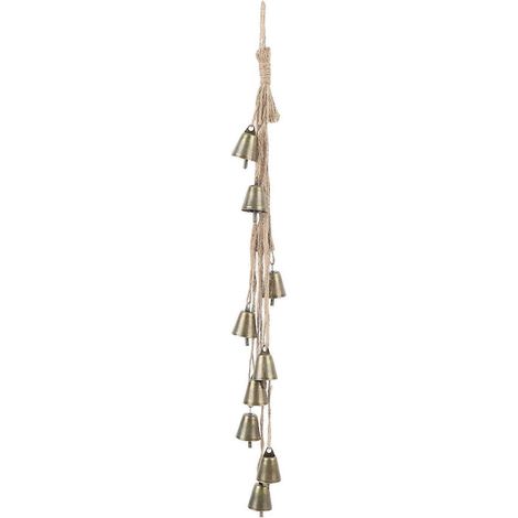 Cloche de Noël décorative de style vintage en métal, couleur inaltérable, corde de chanvre et cuivre, adaptée à une utilisation en extérieur, en suspension.