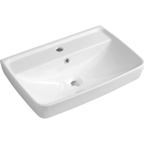 Aqualine Céramique - Lavabo 60x40 cm, avec trop-plein, trou pour robinet, blanc TU0351