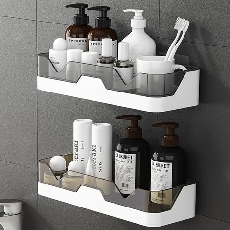 Étagère de Douche en Plastique Panier de Douche, Étagères de Rangement Panier de Douche, Étagères Murales de Salle de Bain, Étagères Murales Sans Trous , Étagères Sans Trous (2) (1/5)