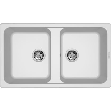 Elleci - Lavello da incasso in composito Granitek 86x50 cm 2 vasche - Colore: Bianco - Modello: Life (1/4)