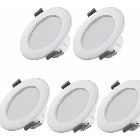 5 spots LED pour salle de bain, IP44 Superflat 35mm, 85mm de diamètre, blanc, plafonnier encastré, panneau LED 6W, 460Lm, blanc neutre 4000K (1/4)
