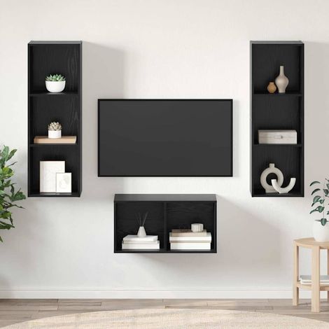 TV-Schrankset Schwarz Eichen-Optik 37 x 37 x 107 cm