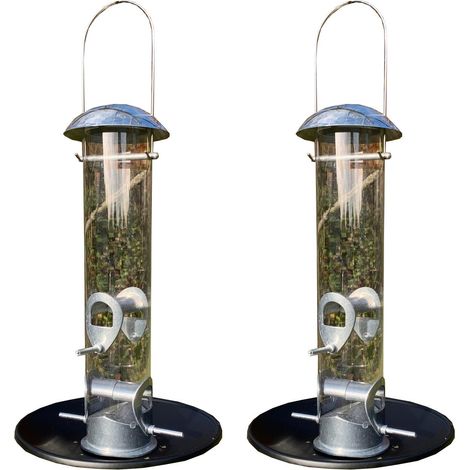 Heavy Duty Aluminium Bird Seed Feeder with Seed Catcher Tray (Set of 2)