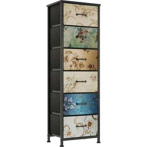 Commode avec 6 tiroirs en Tissu, Table de Chevet, Buffet avec tiroirs en Tissu, Meuble à tiroirs, Meuble de Rangement pour Cuisine, Bureau, Couloir, Style campagnard, 29Px40Lx116Hcm (1/5)