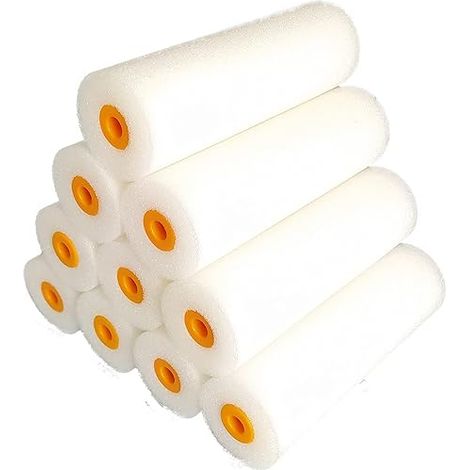 Pack 10 Manchons remplacement mousse 11 cm. Mini rouleaux mousse bords droits superfin zéro pore. Manchons à peinture pour peintures à l'eau ou solvants légers. (1/5)