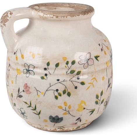 Pichet décoratif fleuri jaune 12x14cm (1/5)
