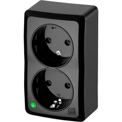 Interrupteur Électrique en Saillie Va-et-Vient avec Bouton et Double Prise - Noir (2 Prises) (1/5)