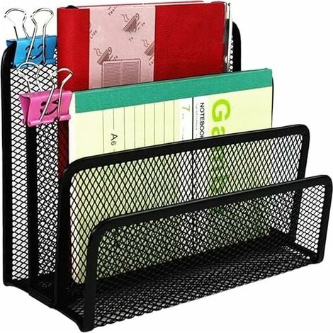 Schreibtisch-Organizer, Netz-Organizer für Bürobedarf, Schreibtisch-Organizer aus Metallgeflecht mit 3 Fächern für Dokumente, Papiere, Briefe, Schwarz (1/5)