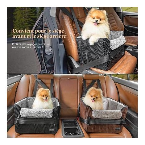 Cestino Cane Auto, Seggiolino Auto per Cani, Pieghevole Trasporto Posteriore con Cintura di Sicurezza, Nero-Pelle (1/4)
