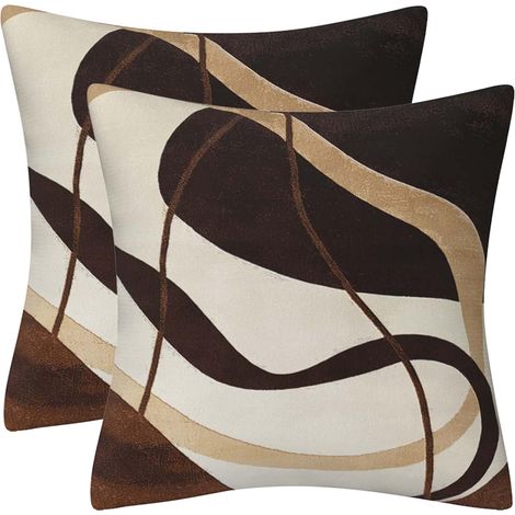Lot de 2 housses de coussin marron 50 x 50 cm - Imprimé géométrique abstrait double face en velours - Décoration d'intérieur pour canapé, lit, extérieur (1/5)