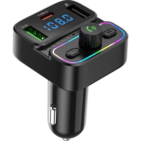 P23 Auto-Bluetooth-MP3-Player, FM-Transmitter, 3,1-A-Autoladegerät, Ambientebeleuchtung, USB-Wiedergabe – Schwarz (1/3)