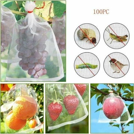 Packung mit 100 Nylon-Insektennetzen für Obst und Pflanzen, 15 x 10 cm. (1/5)