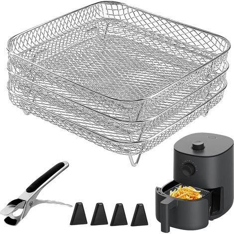 Racks à friteuse à air triple, étagère carrée pour friteuse à air, en acier inoxydable 304, plateau empilable, panier à friteuse à air, support pour friteuse à air, accessoires pour four, barbecue (1/5)