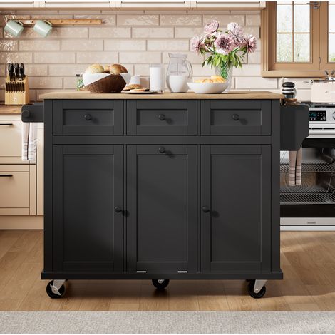 Mobiler ausziehbarer Küchenblock 112 x 46,2–76,2 x 92,7 cm, schwarz HAVRYA (1/5)